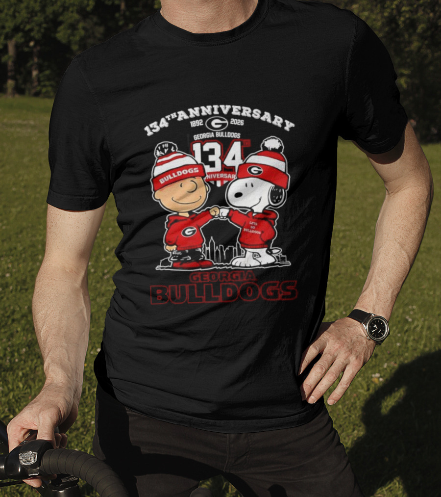 Georgia Bulldogs 134th Anniversary Peanuts Charlie Brown Snoopy Celebration T-Shirt