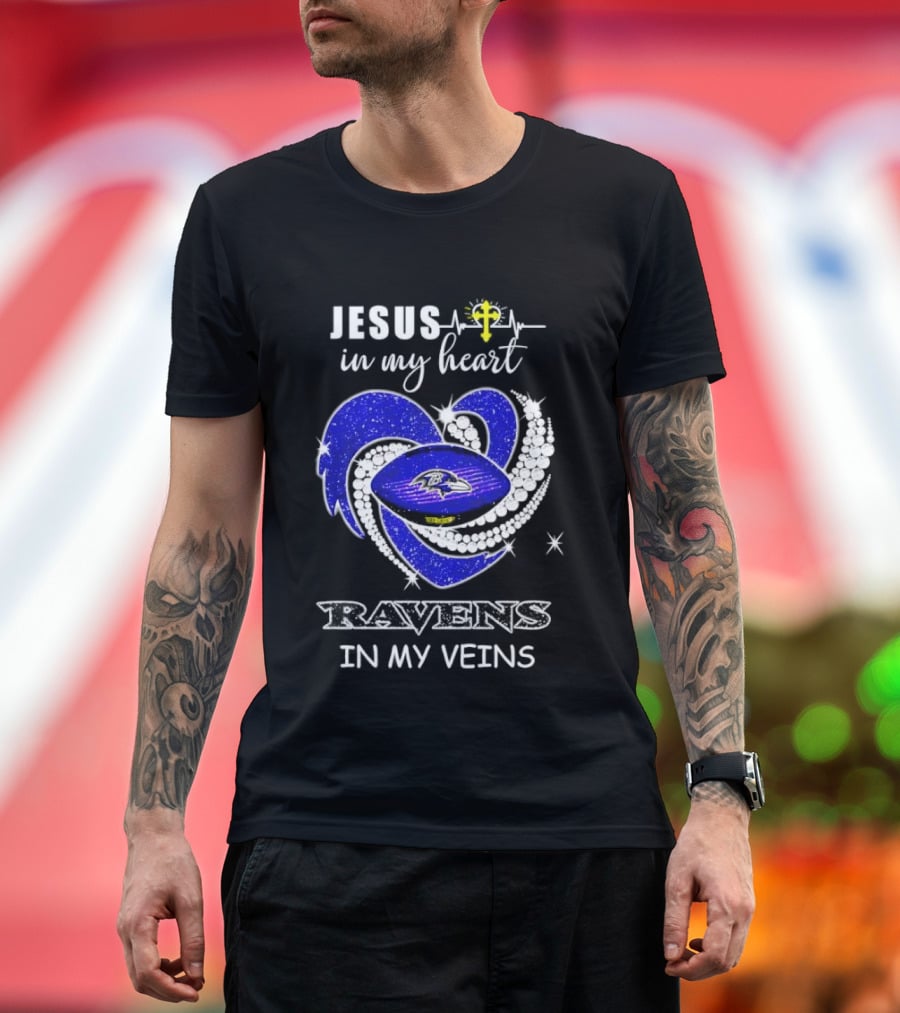 Jesus In My Heart Ravens In My Veins Football Spirit T-Shirt