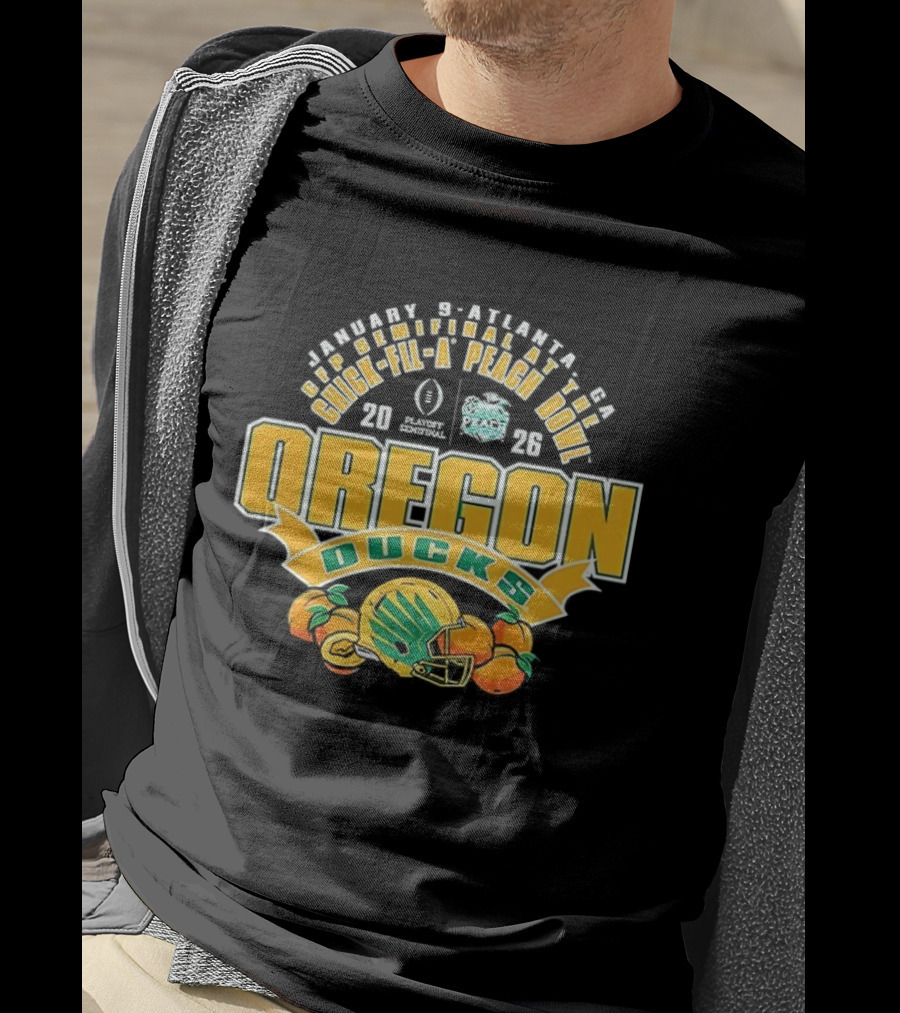 Oregon Ducks NCAA CFP Semifinal Chick Fil A Peach Bowl 2026 Helmet Peaches T-Shirt