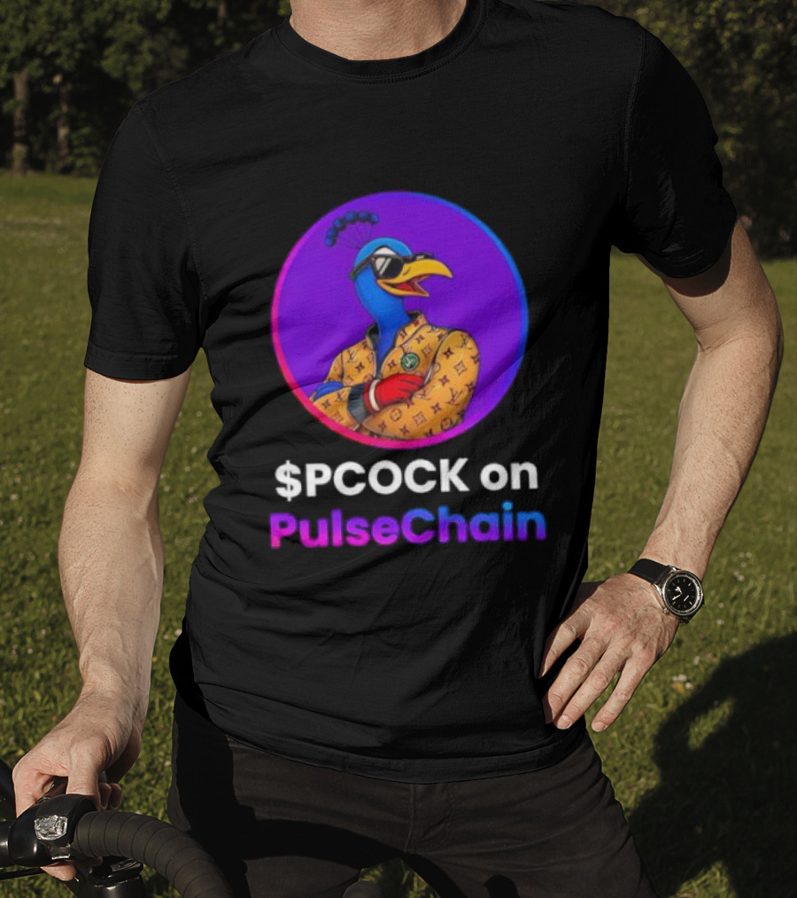 $PCOCK On PulseChain Peacock With Sunglasses And Patterned Outfit T-Shirt