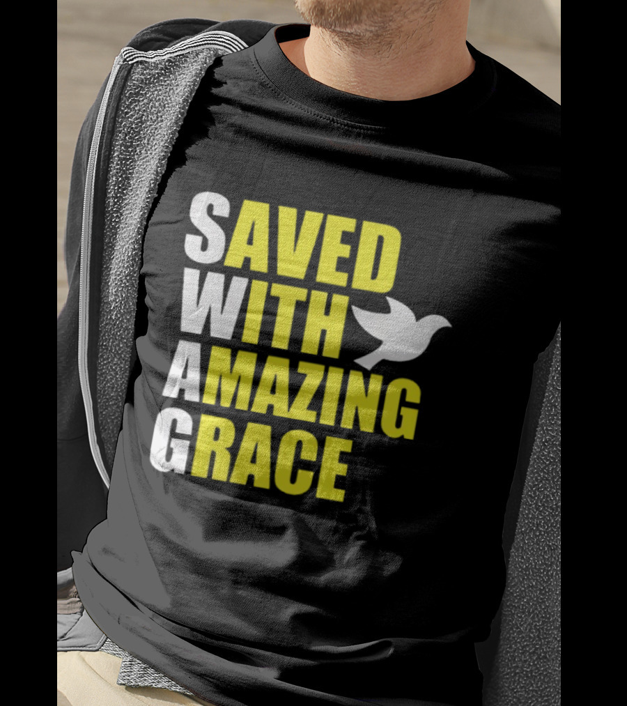 Saved With Amazing Grace Dove Symbol Spiritual T-Shirt