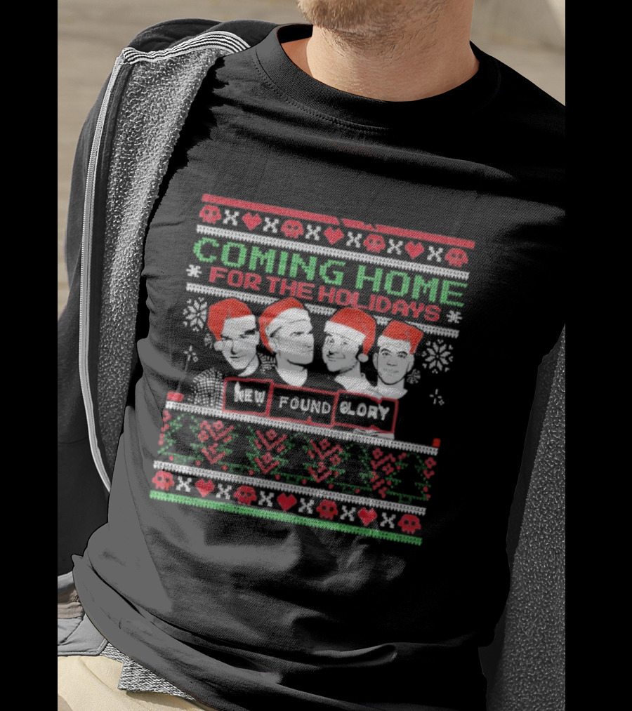 New Found Glory Coming Home For The Holidays Christmas Sweater Style Santa Hats T-Shirt