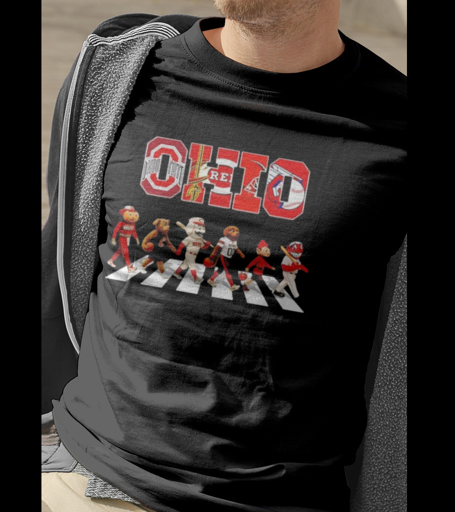 Ohio State Browns Indians Reds Cavaliers Bengals Guardians Mascots Abbey Road T-Shirt