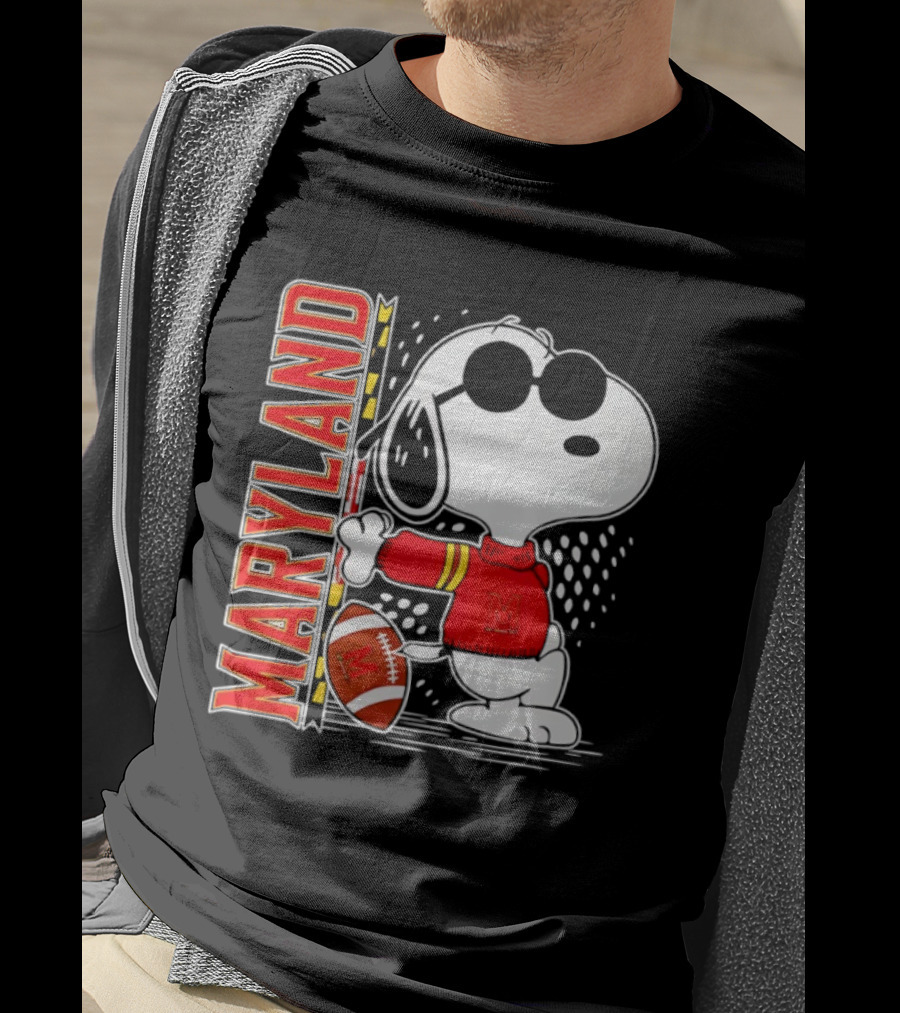 Snoopy Joe Cool With Football And Maryland Terrapins T-Shirt