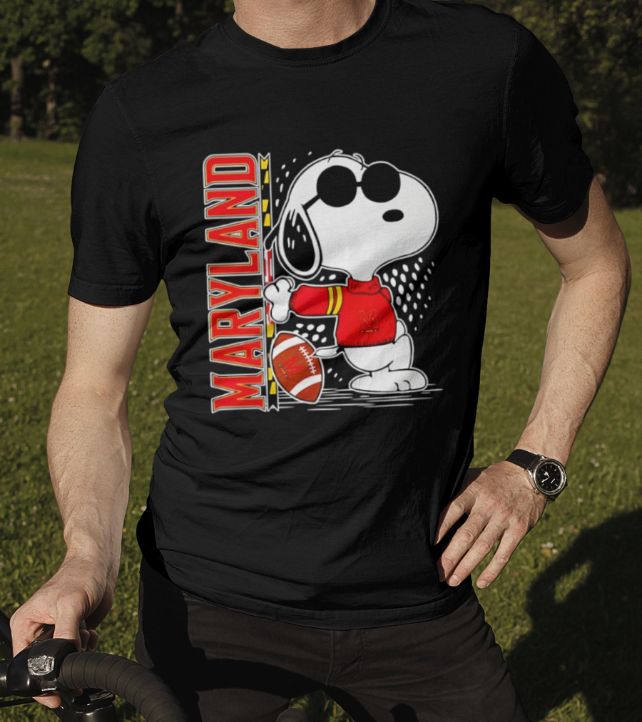 Snoopy Joe Cool With Football And Maryland Terrapins T-Shirt