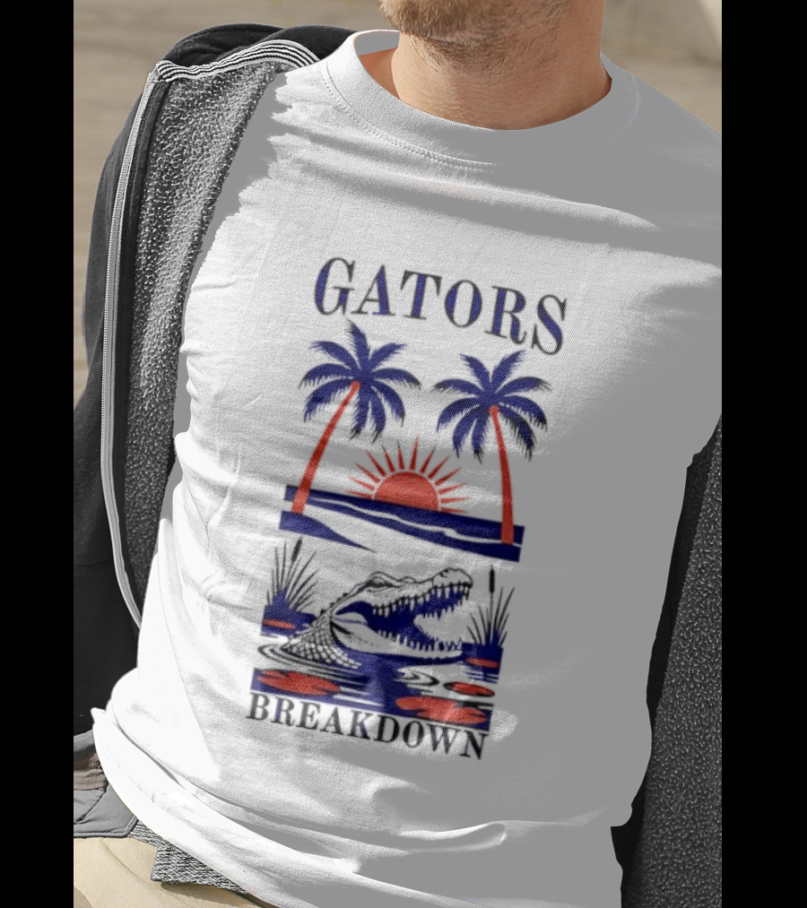 Gators Breakdown Swamp Beach Sunset Palms Alligator T-Shirt