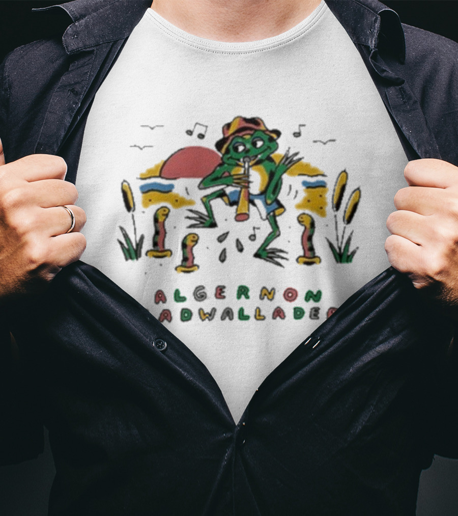 Algernon Cadwallader Frog Musician Scenes With Snakes And Sunset T-Shirt