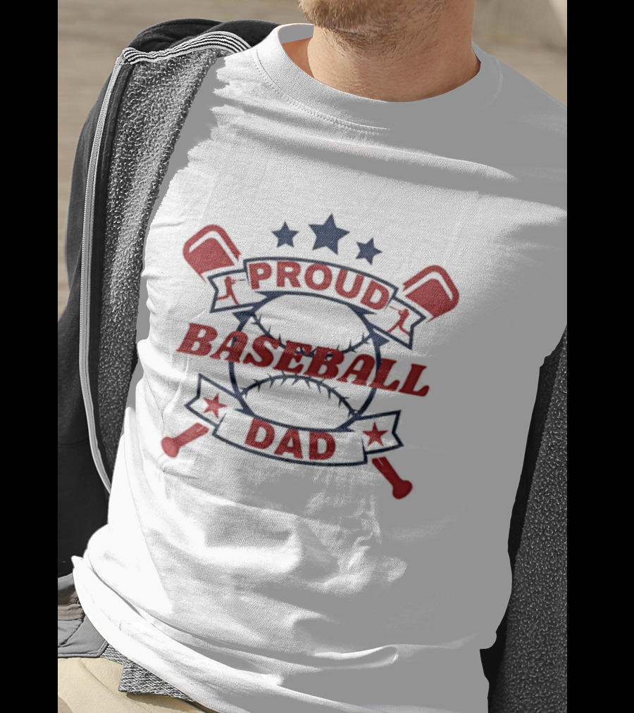 Proud Dad Baseball Stars And Crossed Bats T-Shirt
