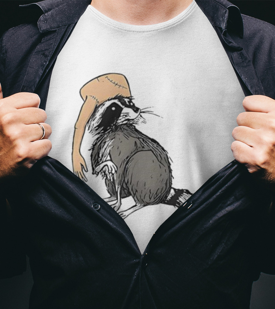 Raccoon With Human Arm Hat T-Shirt