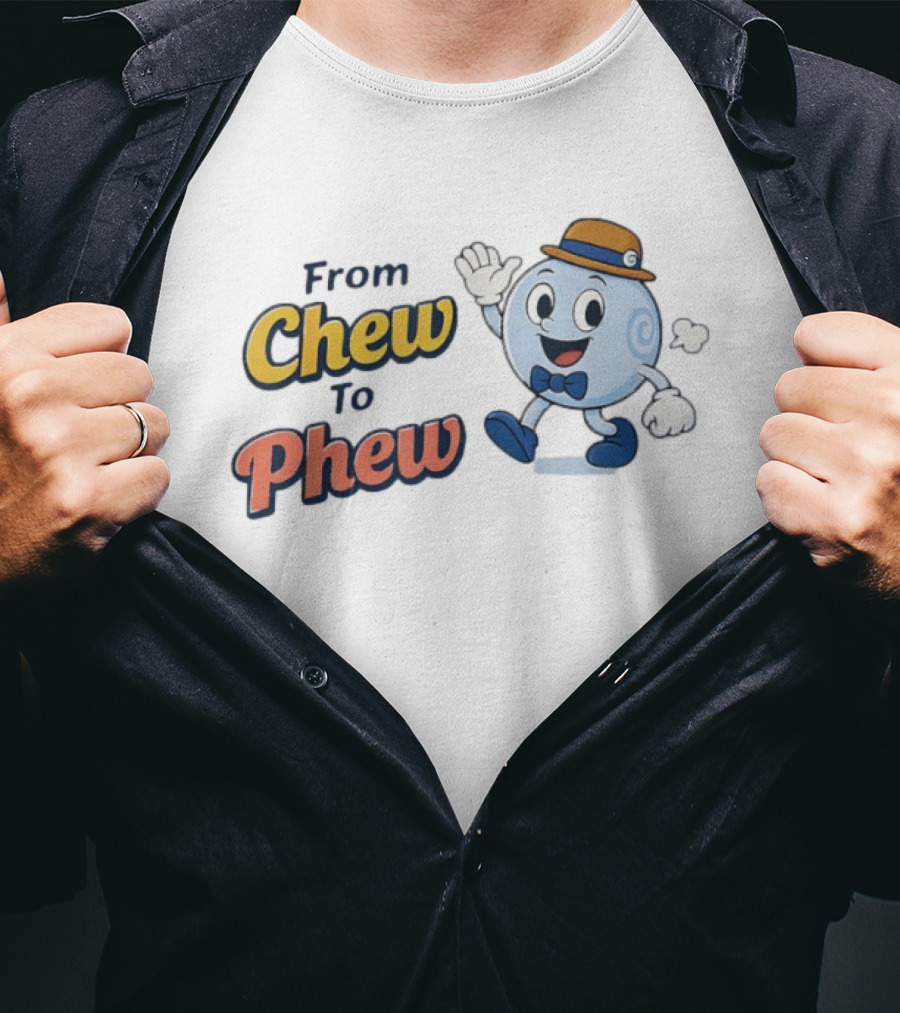 From Chew To Phew Cartoon Character Hat And Bowtie Fun T-Shirt