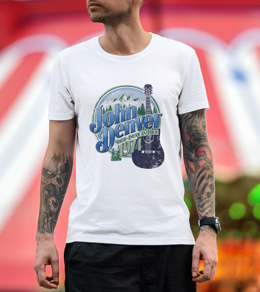 John Denver North American Tour 1974 With Guitar And Mountain Scene T-Shirt