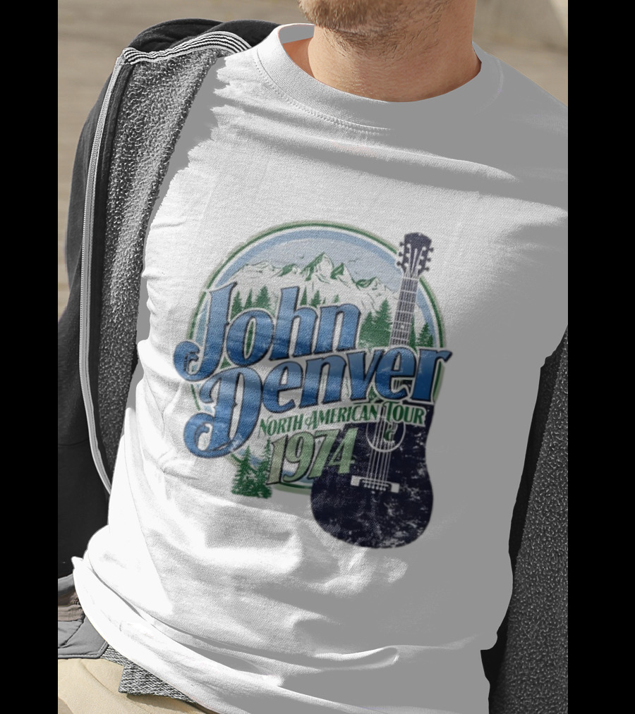 John Denver North American Tour 1974 With Guitar And Mountain Scene T-Shirt