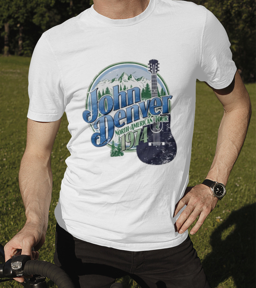 John Denver North American Tour 1974 With Guitar And Mountain Scene T-Shirt