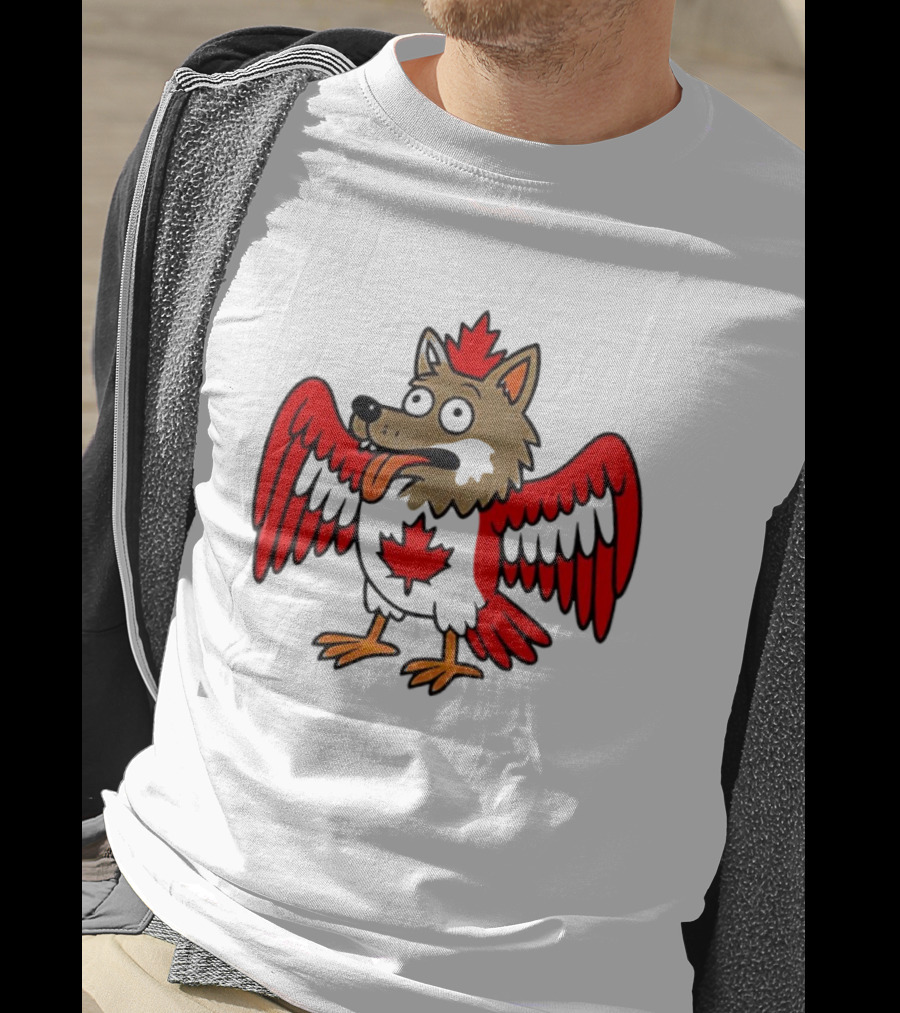 Maple Leaf Mad Wolfbird Quirky Canadian Creature Wings T-Shirt