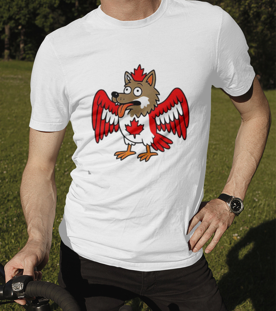 Maple Leaf Mad Wolfbird Quirky Canadian Creature Wings T-Shirt