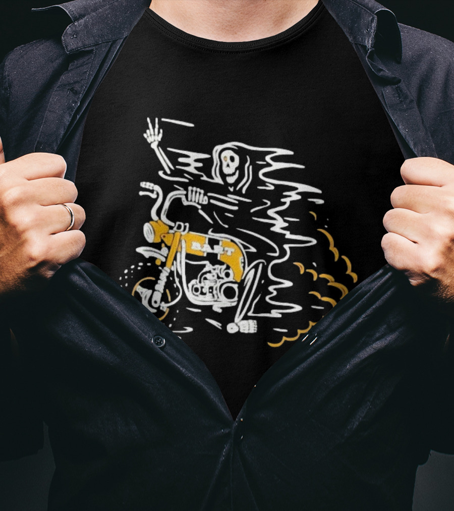 Bart Moto Co Grim Reaper CT70 Motorcycle Skeleton Riding T-Shirt