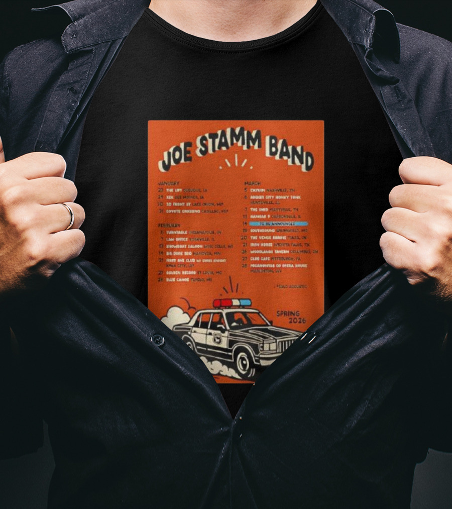 Joe Stamm Band Spring 2026 Tour Dates With Vintage Police Car T-Shirt