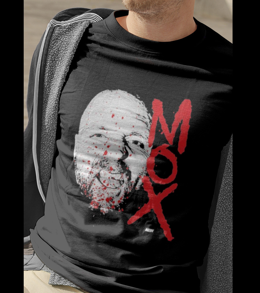 Moxley Big Head Mox Text Blood Splatter T-Shirt