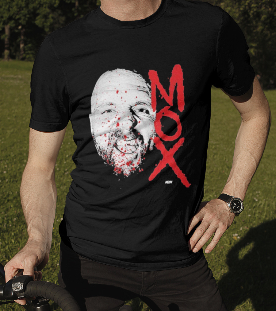 Moxley Big Head Mox Text Blood Splatter T-Shirt