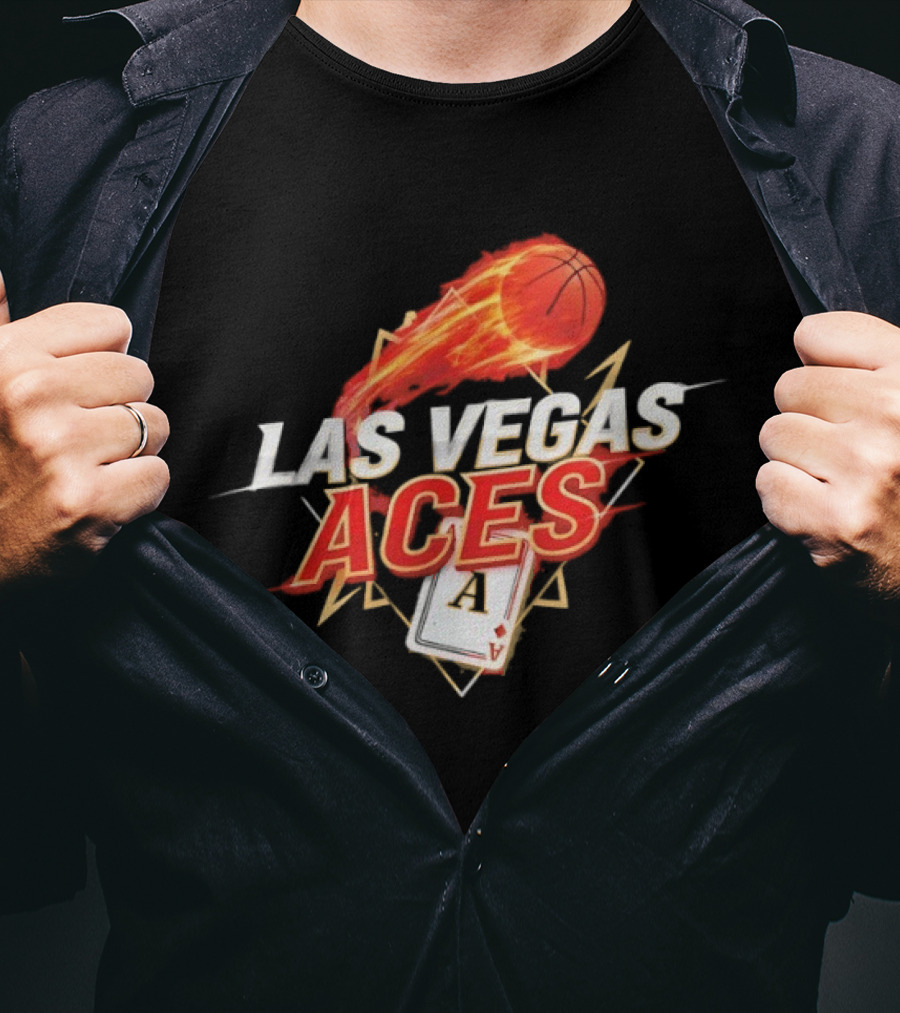Las Vegas Aces Basketball Flaming Ball Ace Card WNBA T-Shirt