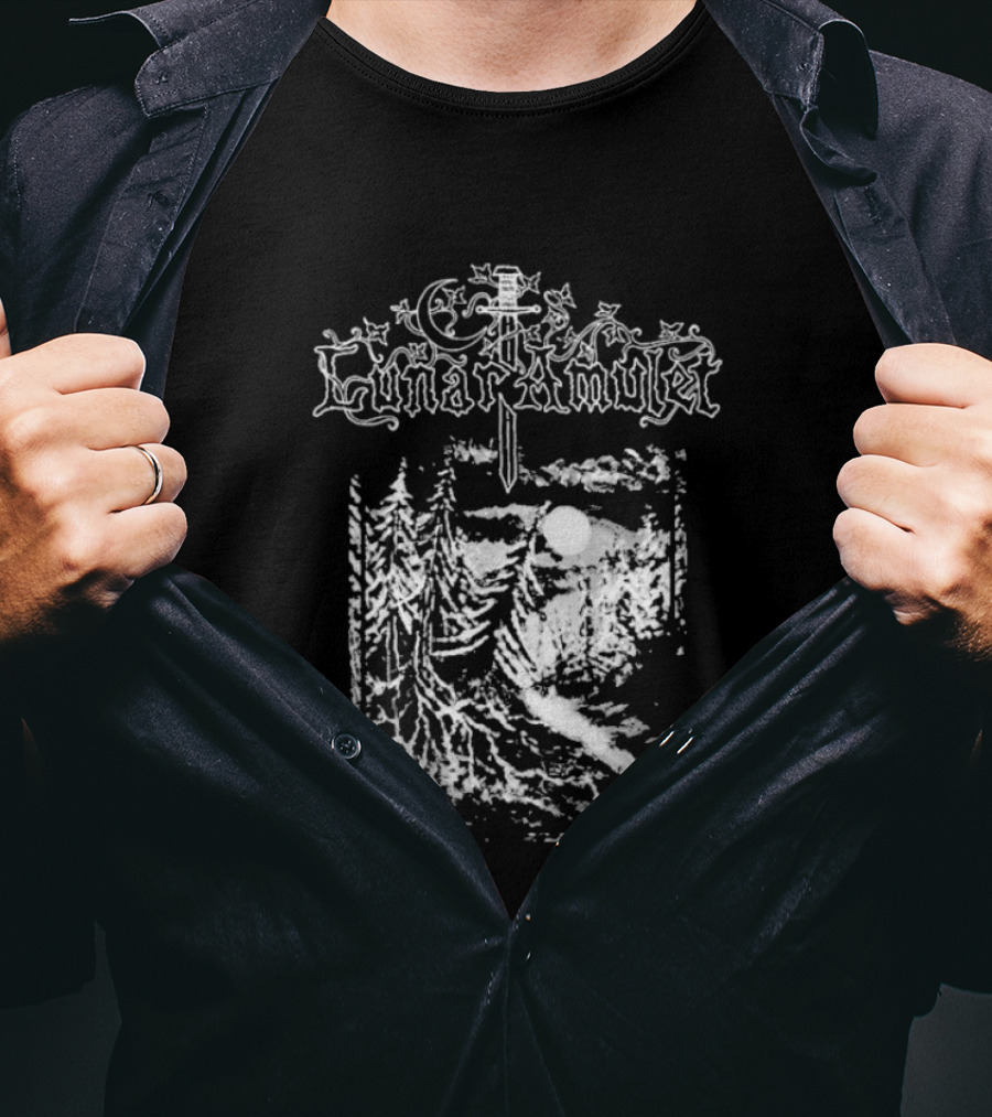 Lunar Amulet Enchanted Forest Sword Moonlit Night T-Shirt