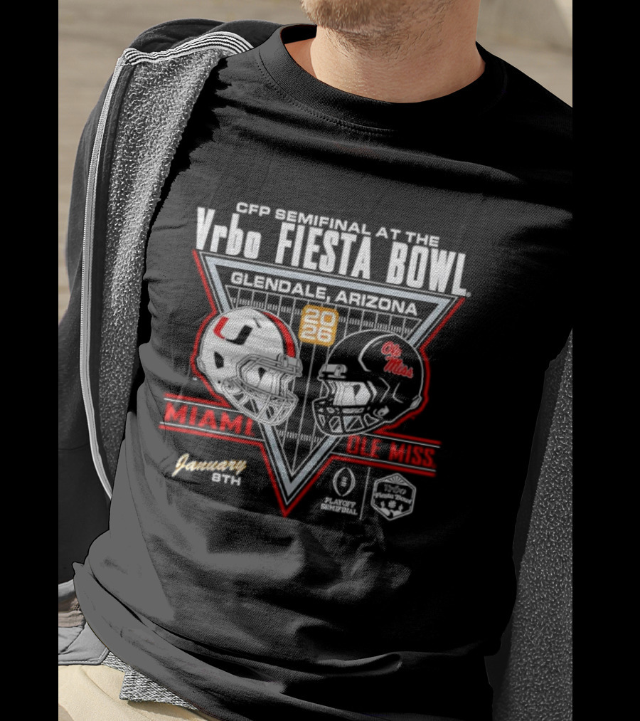 CFP Semifinal Vrbo Fiesta Bowl 2026 Miami Hurricanes Vs Ole Miss Rebels Glendale Arizona T-Shirt