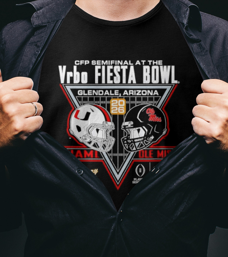 CFP Semifinal Vrbo Fiesta Bowl 2026 Miami Hurricanes Vs Ole Miss Rebels Glendale Arizona T-Shirt