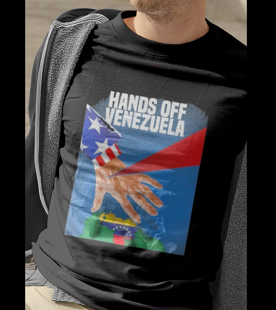Hands Off Venezuela U.S. Imperialism Critique Featuring Venezuelan Flag And Map T-Shirt