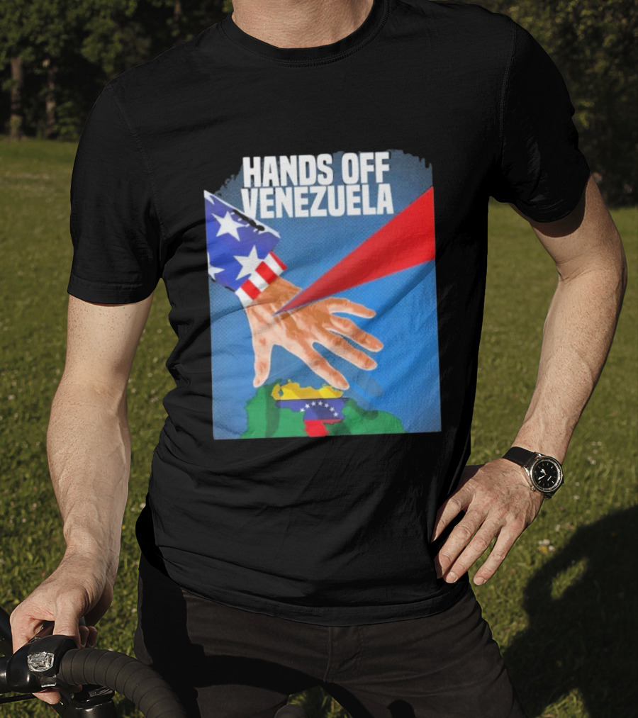 Hands Off Venezuela U.S. Imperialism Critique Featuring Venezuelan Flag And Map T-Shirt