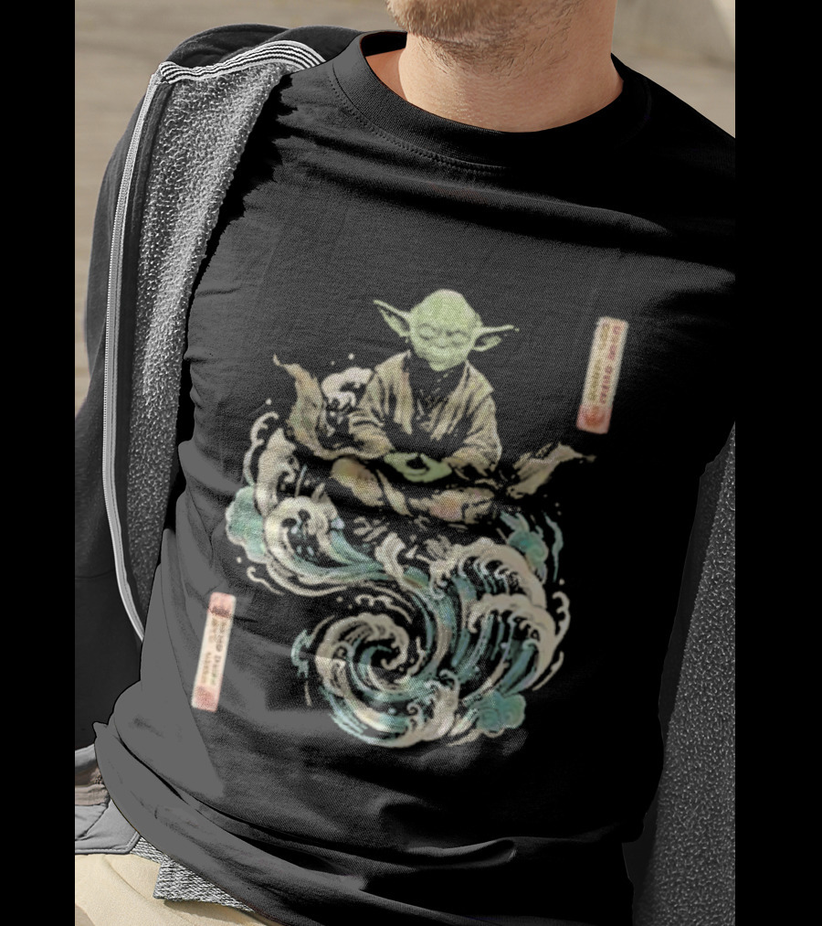 Star Wars Day 2026 May 4 Master Yoda Meditation Japanese Ukiyo E Ocean Wave T-Shirt