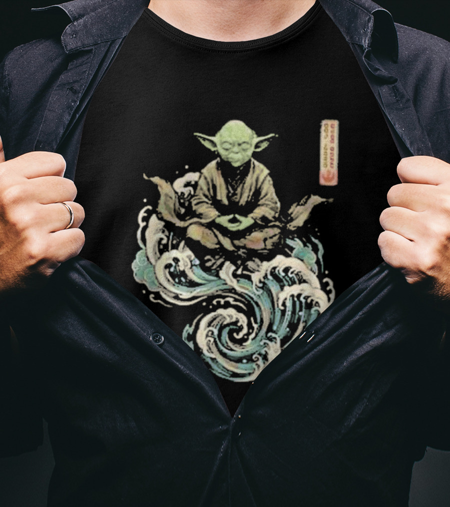 Star Wars Day 2026 May 4 Master Yoda Meditation Japanese Ukiyo E Ocean Wave T-Shirt