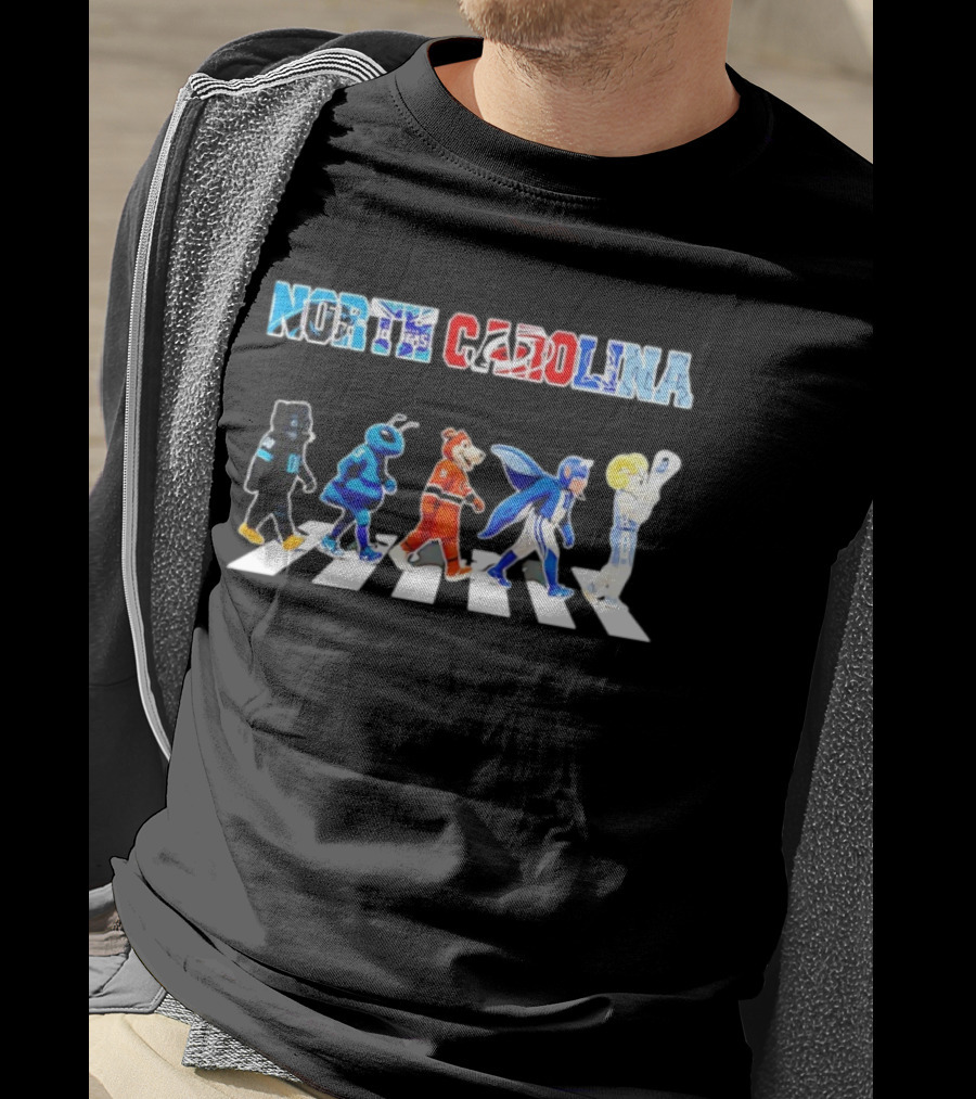 North Carolina Sports Mascots Panthers Hornets Hurricanes Duke Blue Heels Walking Across T-Shirt