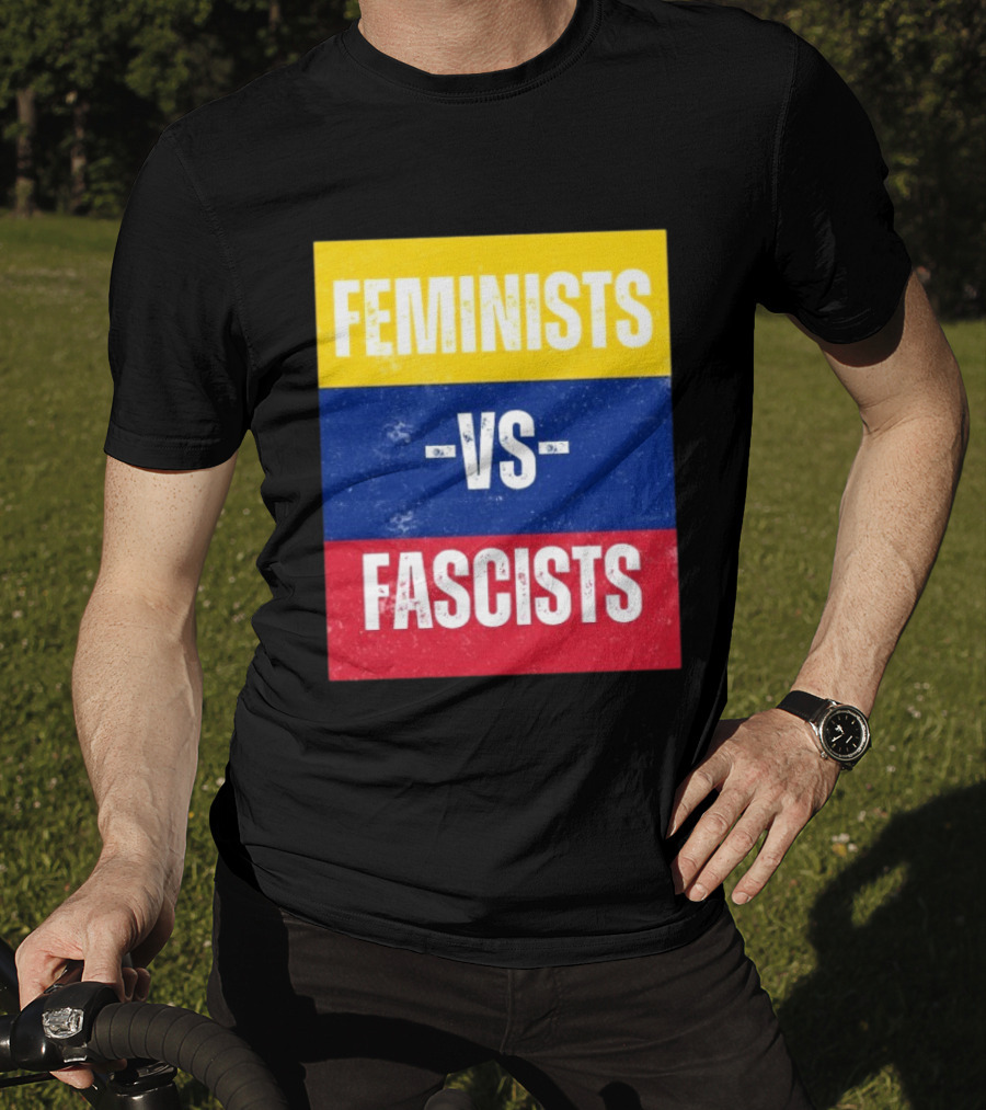 Feminists Vs Fascists Bold Statement Yellow Blue Red March T-Shirt