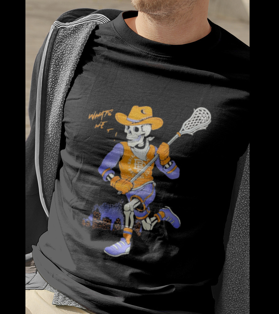 BriarBrothers Brewing Co Skeleton Lacrosse Player With City Skyline T-Shirt