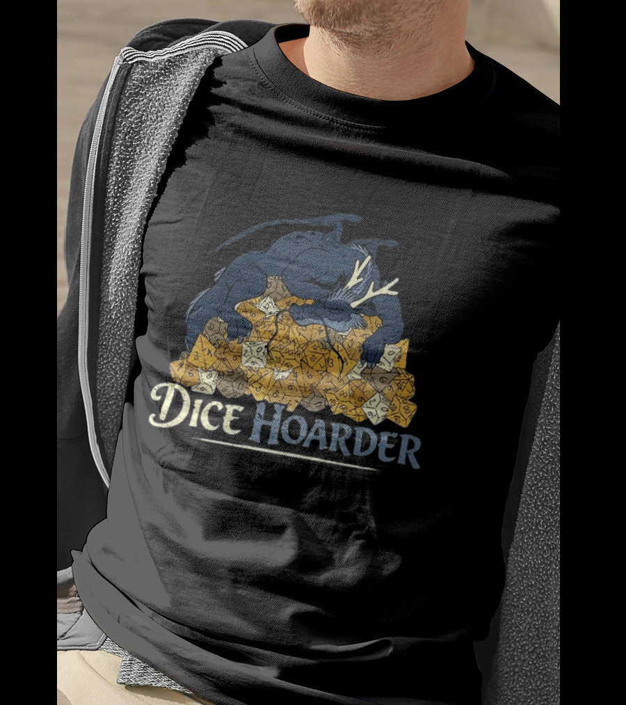 Dice Hoarder Dragon With Pile Of Polyhedral Dice Dungeons And Dragons Fantasy T-Shirt