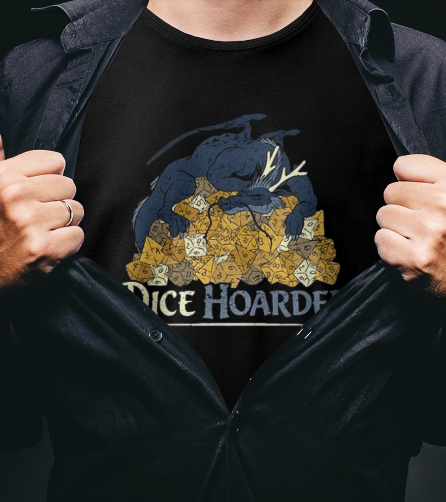 Dice Hoarder Dragon With Pile Of Polyhedral Dice Dungeons And Dragons Fantasy T-Shirt