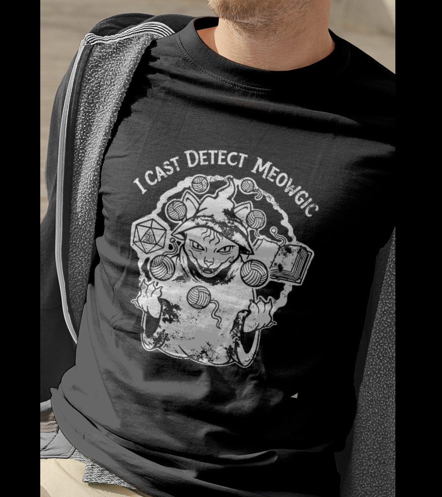 I Cast Detect Meowgic Dungeons And Dragons Dice Cat Fantasy Adventure T-Shirt