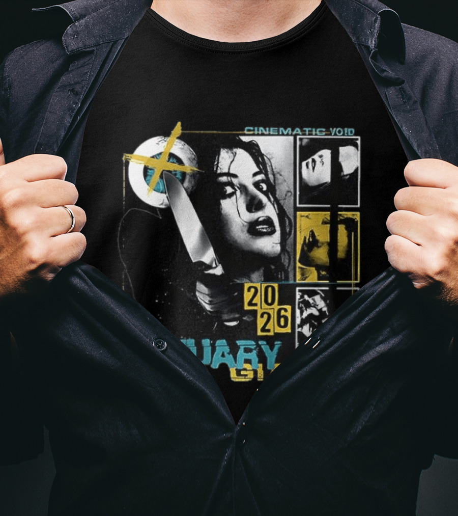 Cinematic Void January Giallo 2026 Knife Black And Yellow T-Shirt