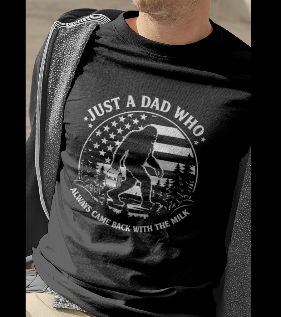 Bigfoot Dad Always Came Back With The Milk Retro Forest Stars T-Shirt