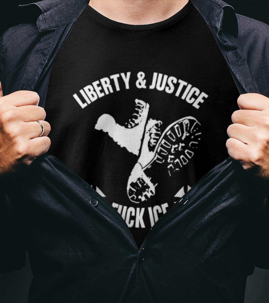 Liberty & Justice Fuck Ice Boots With Iron Cross Symbols T-Shirt