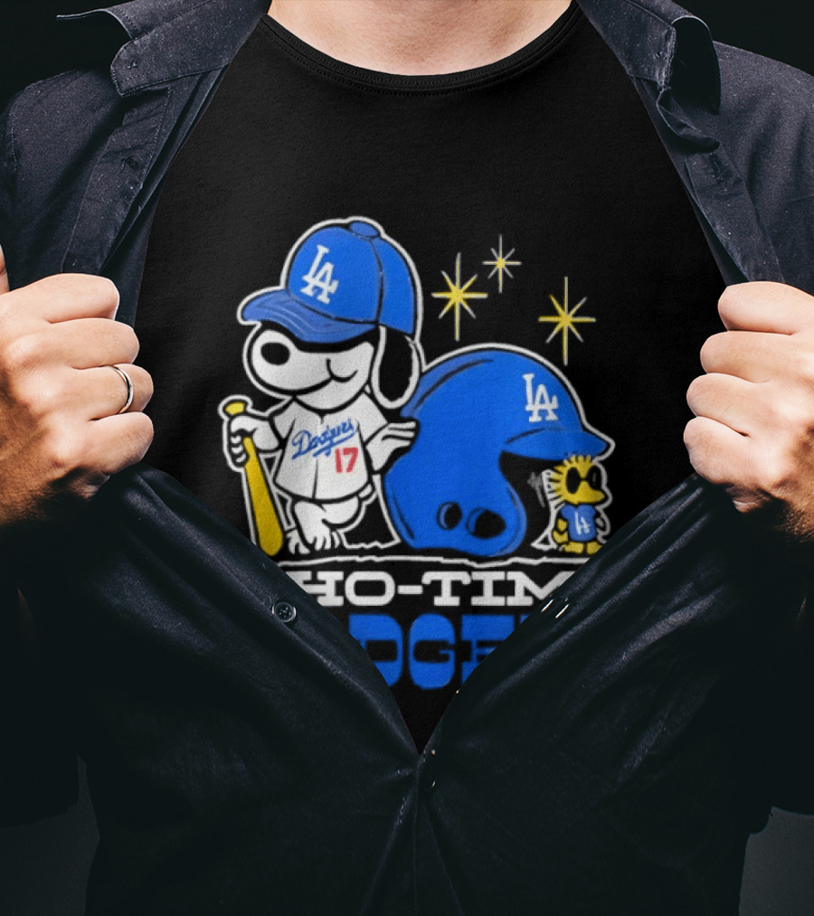 Los Angeles Dodgers Snoopy Show Time Baseball Fan Collectible T-Shirt