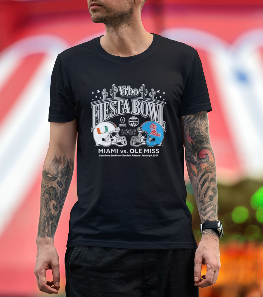 Miami Hurricanes Vs Ole Miss 2026 Vrbo Fiesta Bowl Matchup Rebels Cactus CFP Semifinal Arizona January 1 2026 T-Shirt
