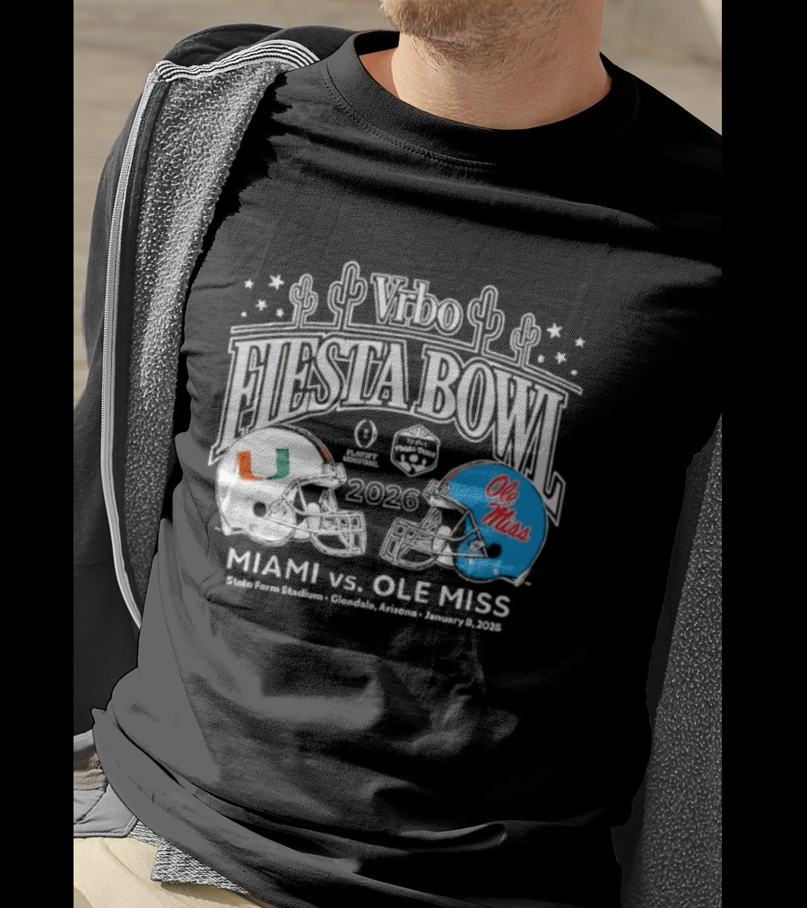 Miami Hurricanes Vs Ole Miss 2026 Vrbo Fiesta Bowl Matchup Rebels Cactus CFP Semifinal Arizona January 1 2026 T-Shirt