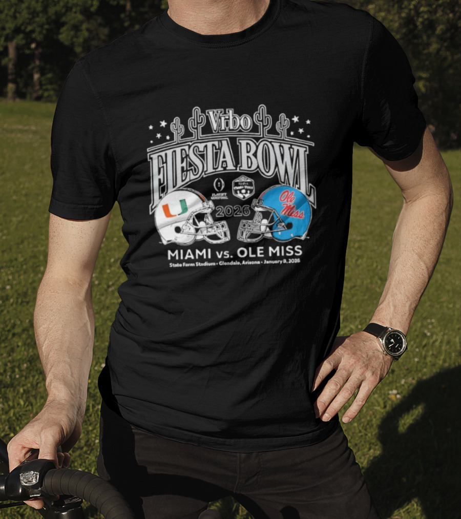 Miami Hurricanes Vs Ole Miss 2026 Vrbo Fiesta Bowl Matchup Rebels Cactus CFP Semifinal Arizona January 1 2026 T-Shirt