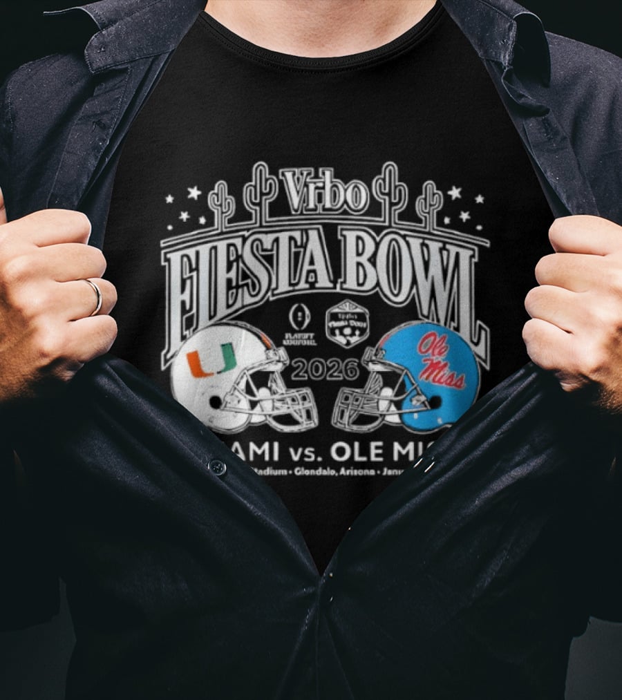 Miami Hurricanes Vs Ole Miss 2026 Vrbo Fiesta Bowl Matchup Rebels Cactus CFP Semifinal Arizona January 1 2026 T-Shirt