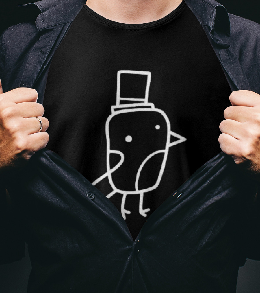 Minimalist Line Art Gentleman Bird Doodle Top Hat T-Shirt
