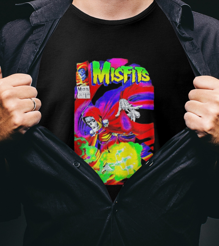 Misfits Hell Fiend Spawn 31 Fiend Skull Cloak Neon T-Shirt