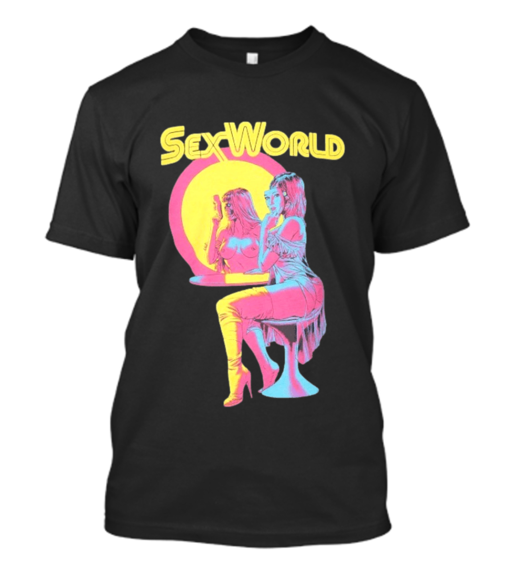 SexWorld Retro Neon Art Style With Futuristic Sexbot T-Shirt