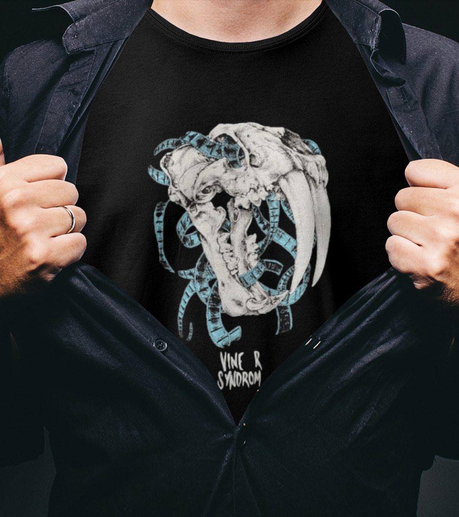 Vinegar Syndrome Saber Toothed Tiger Skull Vintage Film Reel T-Shirt