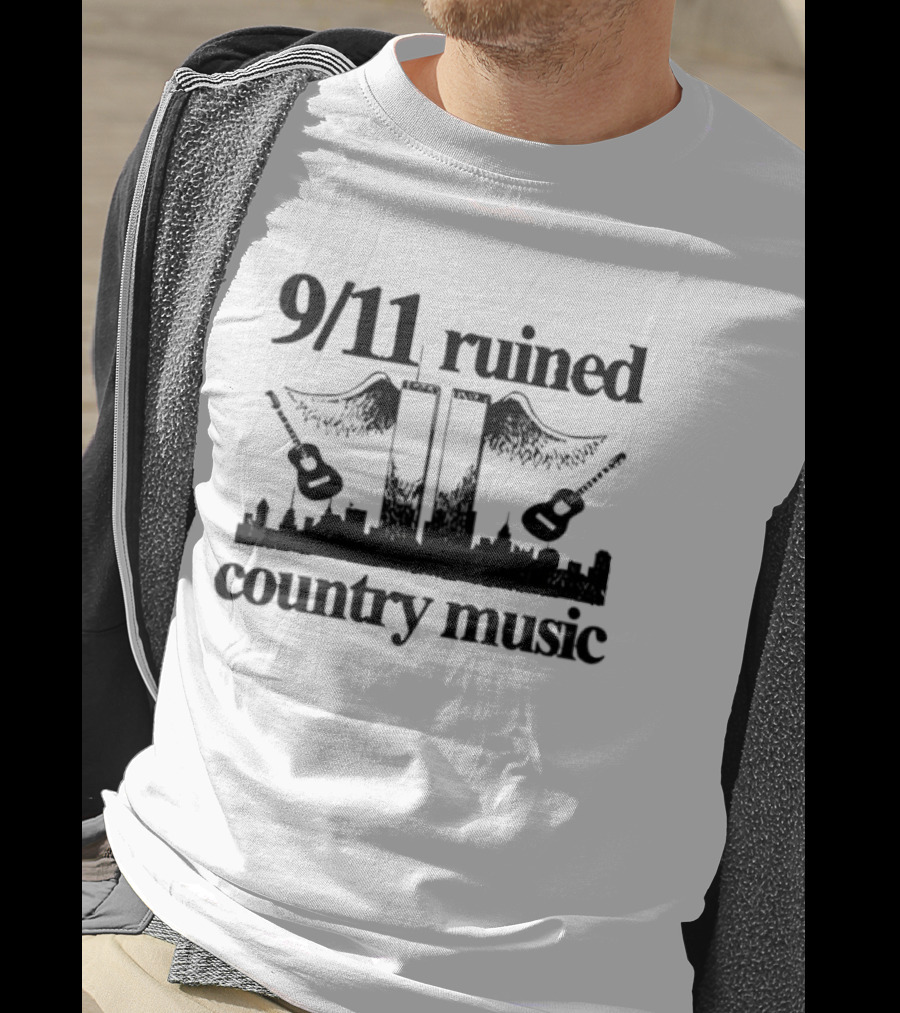 9 11 Ruined Country Music Twin Towers City Skyline Guitars T-Shirt